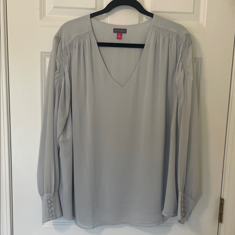 Vince Camuto Dusty Blue V-Neck Blouse 2X